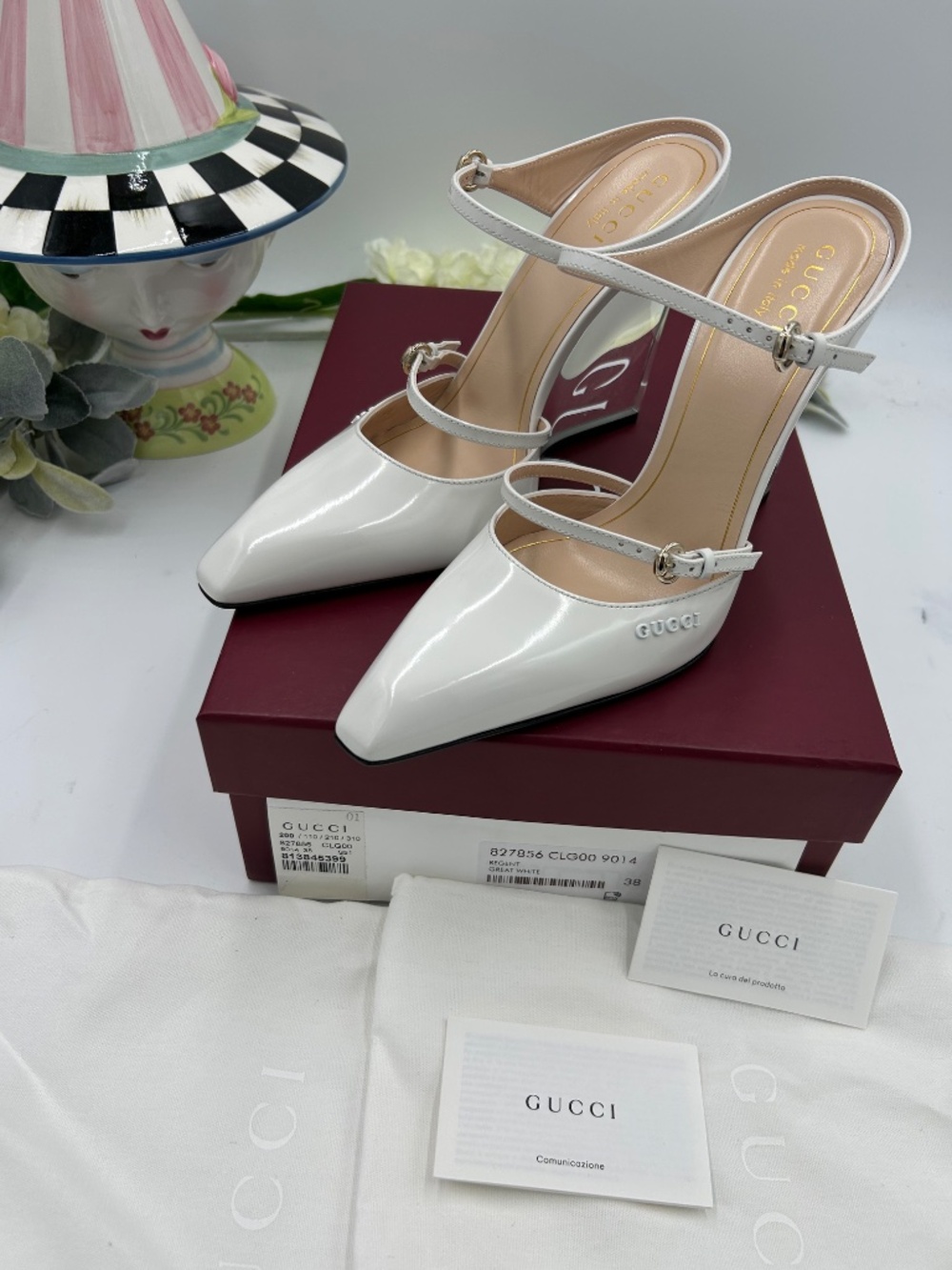 Women’s Gucci Christy Patent Leather Wedge Mules. Size 38. Made in Italy. - Picture 10 of 12
